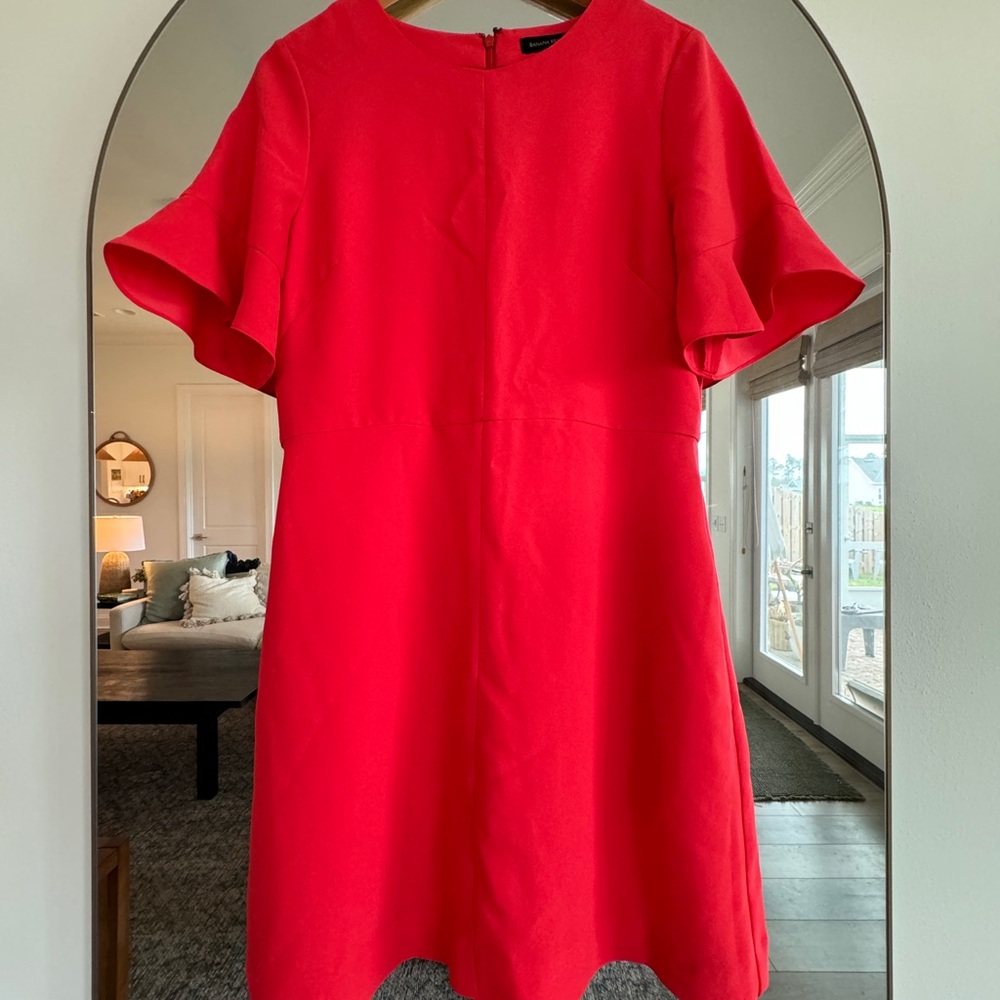 Banana Republic Red Dress with Flutter Sleeves